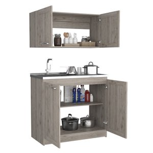 English Elm Cabinet Zeus Light Gray Kitchen Set with Durable Particle Board, Spacious Counters & Modern Design B092S00149