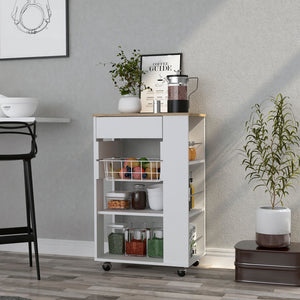 English Elm Kitchen Cart Sonex White & Light Oak — Mobile Kitchen Storage with Drawer, Two Shelves, Rack, Casters, Durable Particleboard (16x14x5) B092S00125