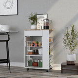 Sonex White/Light Oak Kitchen Cart with Shelves, Rack, Drawer & Wheels - 14.50 x 22.40 x 35.40