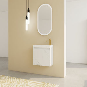 English Elm 20'' Floating Wall-Mounted Vanity with Resin Sink, Soft-Close Door & Open Shelves for Compact Baths White W999P143204