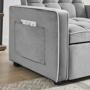 English Elm Three-in-one velvet sofa bed chair convertible recliner ottoman sleeper with tufted luxury comfort and support Grey W1359137376