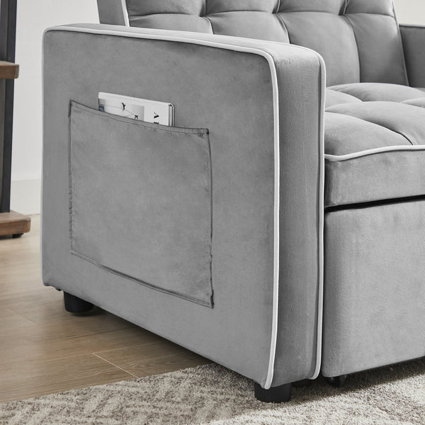 English Elm Three-in-one velvet sofa bed chair convertible recliner ottoman sleeper with tufted luxury comfort and support Grey W1359137376