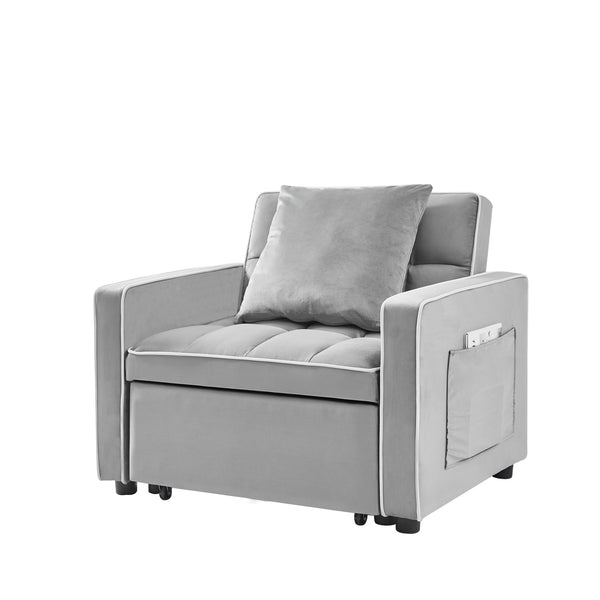 English Elm Three-in-one velvet sofa bed chair convertible recliner ottoman sleeper with tufted luxury comfort and support Grey W1359137376