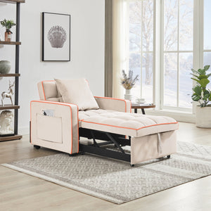 English Elm Three-in-one velvet sofa bed chair convertible recliner ottoman sleeper with tufted luxury comfort and support Creamy White W1359137405
