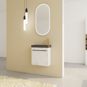 English Elm 20'' Floating Wall-Mounted Vanity with Resin Sink, Soft-Close Door & Open Shelves for Compact Baths White+Black W999P143207