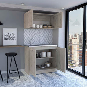 English Elm Cabinet Zeus Light Gray Kitchen Set with Durable Particle Board, Spacious Counters & Modern Design B092S00149