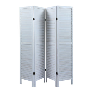 English Elm Sycamore 4-Panel Folding Louvered Room Divider in Old White — Lightweight Sycamore Wood Screen, 63.6" W2181P146770