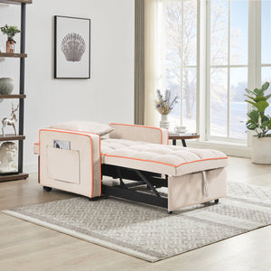 English Elm Three-in-one velvet sofa bed chair convertible recliner ottoman sleeper with tufted luxury comfort and support Creamy White W1359137405