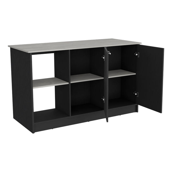 English Elm Kitchen Island Padua 59" Countertop onyx & black finish with open shelves, double-door storage, durable design B092S00171