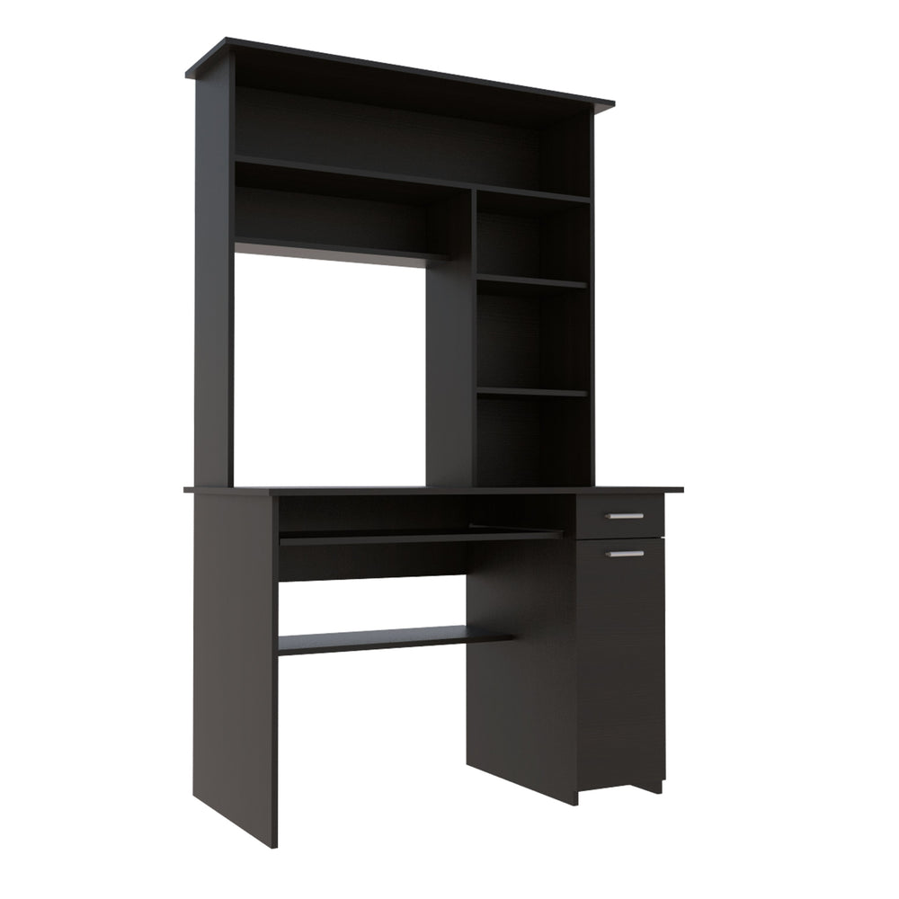 English Elm Computer Desk Acequia Modern Black Office Desk with Hutch, Spacious Shelves, Durable Particle Board, Compact 43.3"W x 22.9"D B092S00138