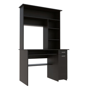 English Elm Computer Desk Acequia Modern Black Office Desk with Hutch, Spacious Shelves, Durable Particle Board, Compact 43.3"W x 22.9"D B092S00138