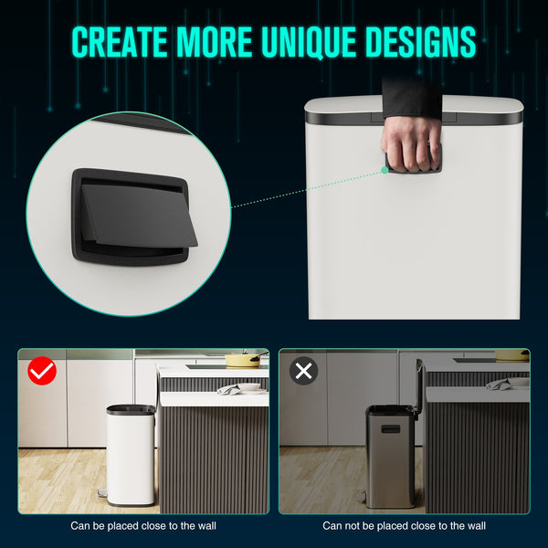English Elm Curved Kitchen Trash Can 50L 13 Gallon Foot Pedal Soft-Close Stainless Steel Trash Bin, Sleek Design White W1550137559