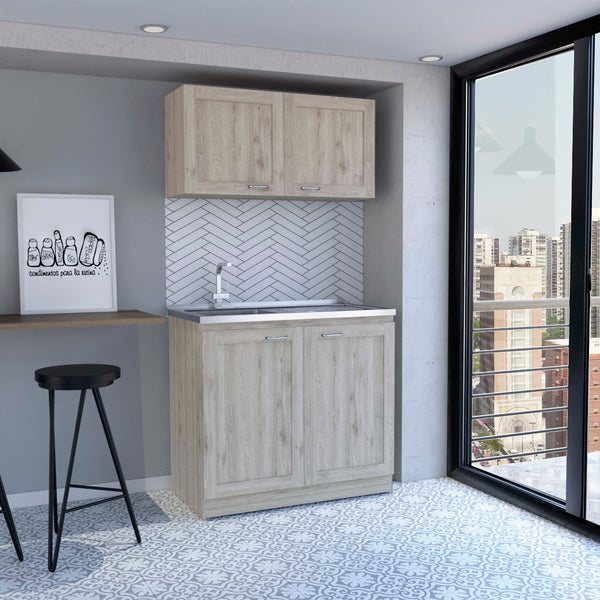 English Elm Cabinet Zeus Light Gray Kitchen Set with Durable Particle Board, Spacious Counters & Modern Design B092S00149