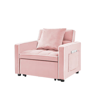 English Elm Three-in-one velvet sofa bed chair convertible recliner ottoman sleeper with tufted luxury comfort and support Pink W1359137401
