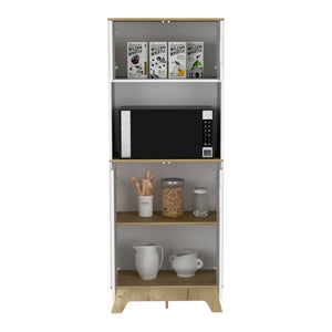English Elm Microwave Tall Cabinet Wallas in Light Oak White Finish with Top & Bottom Doors, Counter Space Durable Particleboard Storage for Kitchen (35x20x6) B092S00137