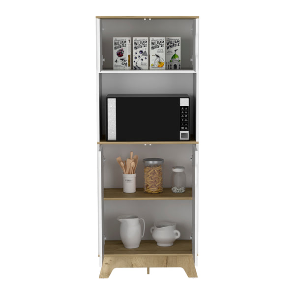 English Elm Microwave Tall Cabinet Wallas in Light Oak White Finish with Top & Bottom Doors, Counter Space Durable Particleboard Storage for Kitchen (35x20x6) B092S00137