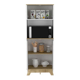 Tall Kitchen Microwave Cabinet, Light Oak/White Storage Unit