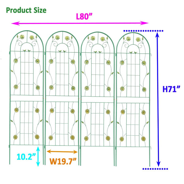 English Elm 4 Pack Ornamental Steel Garden Trellises Rustproof Climbing Plant Outdoor Support Panels Green W1586135449