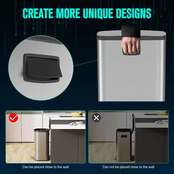 English Elm Curved Kitchen Trash Can 50L 13 Gallon Foot Pedal Soft-Close Stainless Steel Trash Bin, Sleek Design Silver W1550137561