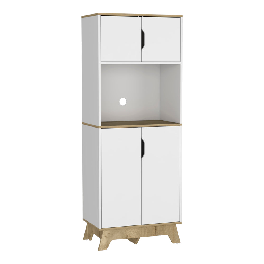 English Elm Microwave Tall Cabinet Wallas in Light Oak White Finish with Top & Bottom Doors, Counter Space Durable Particleboard Storage for Kitchen (35x20x6) B092S00137