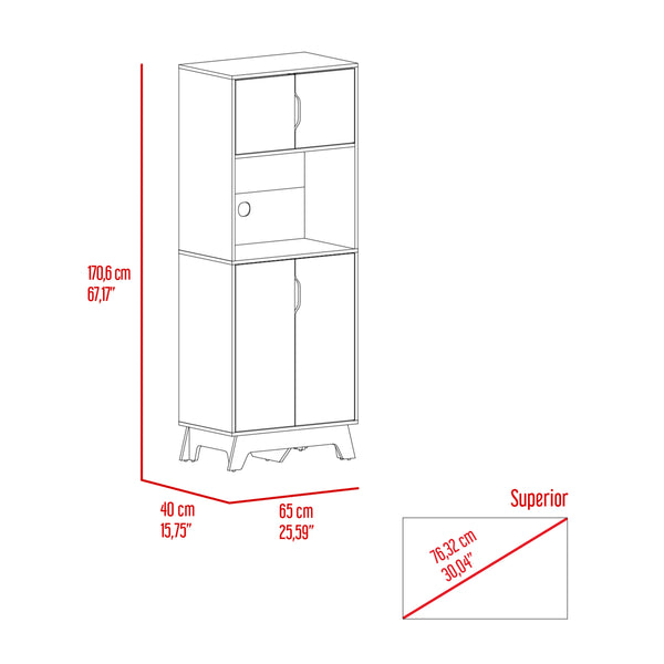 English Elm Microwave Tall Cabinet Wallas in Light Oak White Finish with Top & Bottom Doors, Counter Space Durable Particleboard Storage for Kitchen (35x20x6) B092S00137