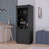 Black Bar Cabinet Provo with Wine Racks, Glass Holder, and Versatile Shelving, Quality Craftsmanship - 19.09 x 29.40 x 69.68