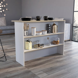 English Elm Kitchen Bar Dayton Light Oak Kitchen Island with 47.2" Workstation, Dual-Tier Shelves, Mobile Durable Design B092S00172