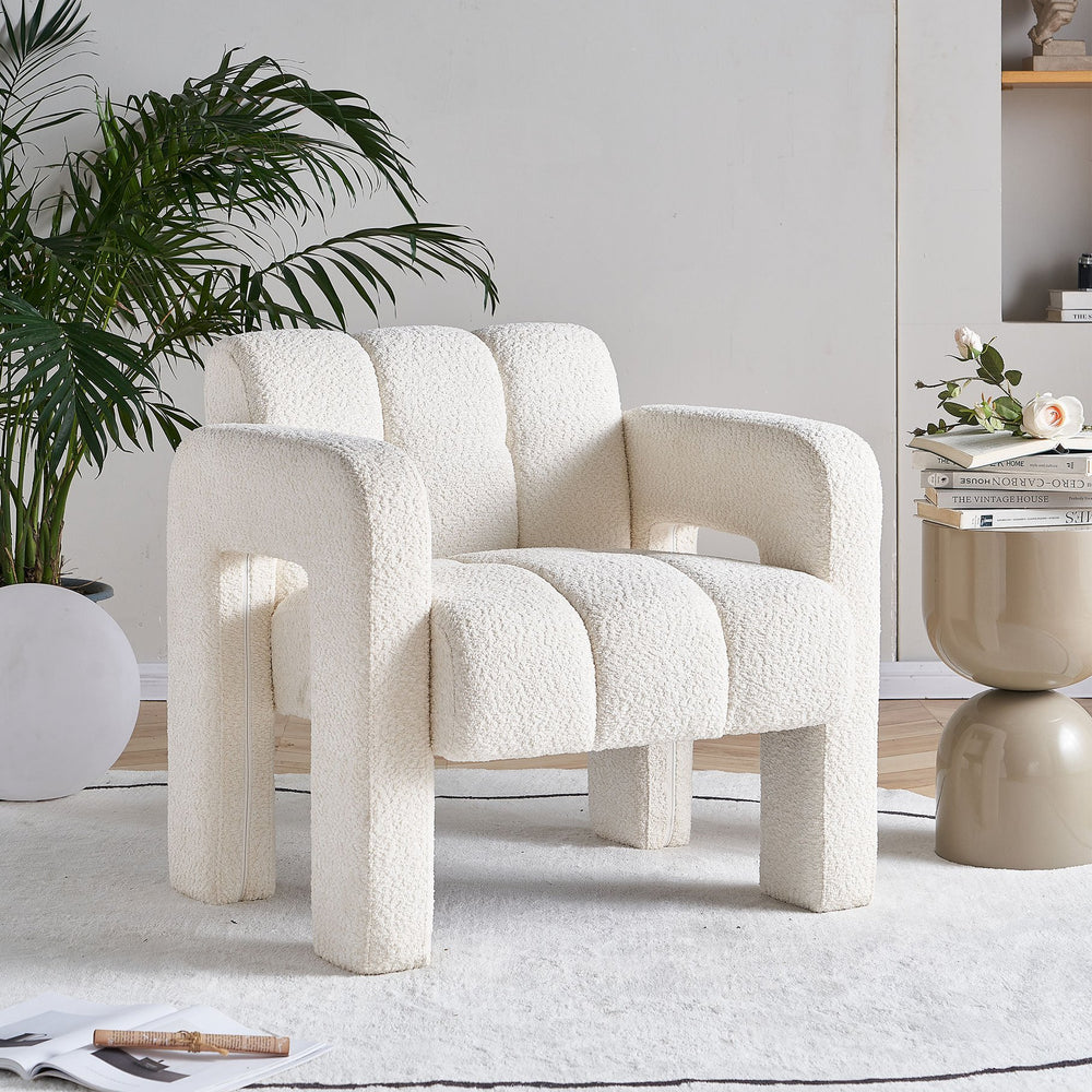 English Elm 31.10" Boucle Accent Chair — Low, Spacious Upholstered Seat with Solid Wood Frame & High-Density Foam Comfort W579121034