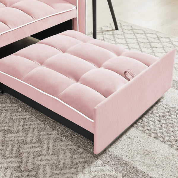 English Elm Three-in-one velvet sofa bed chair convertible recliner ottoman sleeper with tufted luxury comfort and support Pink W1359137401