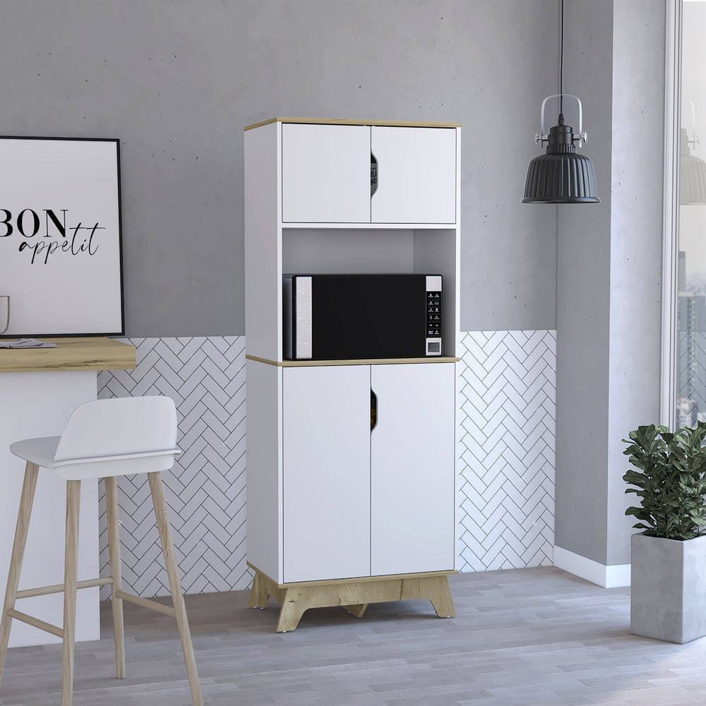English Elm Microwave Tall Cabinet Wallas in Light Oak White Finish with Top & Bottom Doors, Counter Space Durable Particleboard Storage for Kitchen (35x20x6) B092S00137