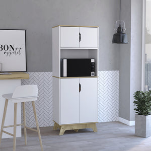English Elm Microwave Tall Cabinet Wallas in Light Oak White Finish with Top & Bottom Doors, Counter Space Durable Particleboard Storage for Kitchen (35x20x6) B092S00137
