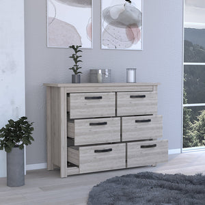 English Elm 6 Drawer Double Dresser Toret Light Gray – Spacious 6-Drawer Bedroom Chest, Durable Particleboard, Metal Hardware B092S00131