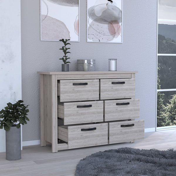 English Elm 6 Drawer Double Dresser Toret Light Gray – Spacious 6-Drawer Bedroom Chest, Durable Particleboard, Metal Hardware B092S00131