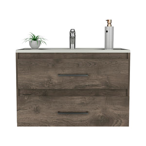 English Elm Wall Mounted Bathroom Vanity Alma - Dark Brown/White Wall-Mount Sink Cabinet with Two Drawers, Durable Particleboard Storage (36"x22") B092S00159
