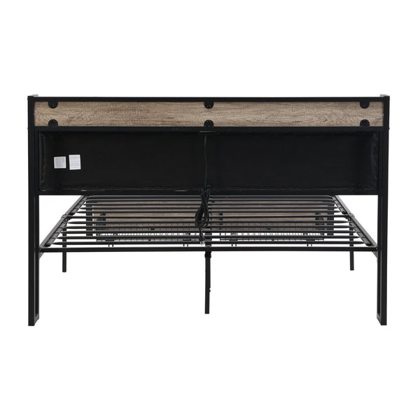 English Elm Queen Upholstered Platform Bed Steel Frame Usb Charging Under Bed Storage Modern W311133402