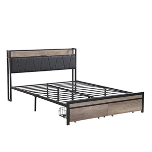 English Elm Queen Upholstered Platform Bed Steel Frame Usb Charging Under Bed Storage Modern W311133402