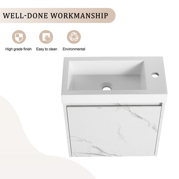 English Elm 20'' Floating Wall-Mounted Vanity with Resin Sink, Soft-Close Door & Open Shelves for Compact Baths White W999P143204
