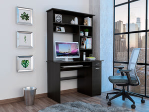 English Elm Computer Desk Acequia Modern Black Office Desk with Hutch, Spacious Shelves, Durable Particle Board, Compact 43.3"W x 22.9"D B092S00138