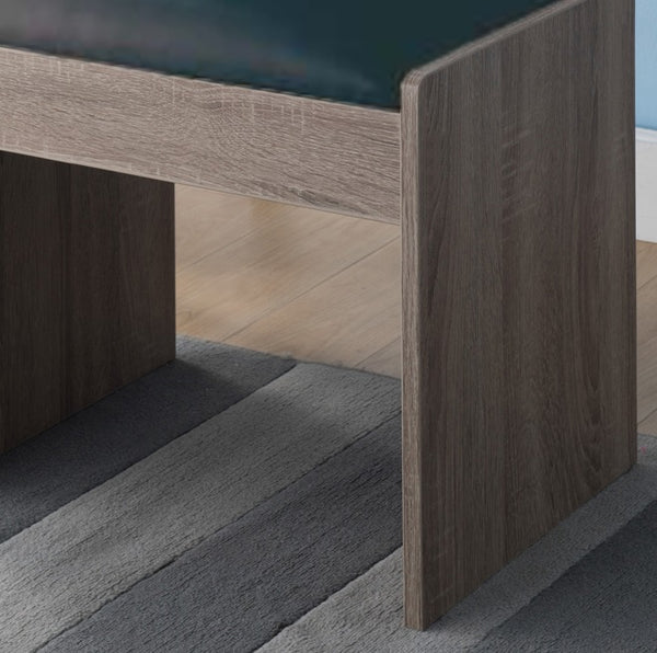 English Elm Vanity Dark Brown Cushioned Stool with Vinyl Seat, Easy-Clean Black Cushion, Taupe Legs Finish, Compact Design for Dressing Room Comfort and Style B107131432