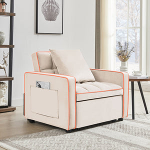 English Elm Three-in-one velvet sofa bed chair convertible recliner ottoman sleeper with tufted luxury comfort and support Creamy White W1359137405