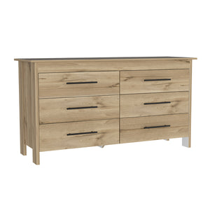 English Elm 6 Drawer Double Dresser Wezz Light Oak White – Durable Particleboard, Black Metal Pulls & Smooth All-Metal Glides B092S00142