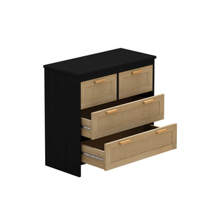 English Elm 4 Rattan 4-Drawer Cabinet Black — Stylish Storage for Bedroom, Living Room, Dining, Hallway, Easy Assembly W757137660