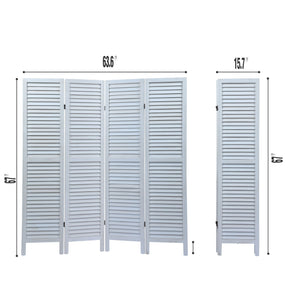 English Elm Sycamore 4-Panel Folding Louvered Room Divider in Old White — Lightweight Sycamore Wood Screen, 63.6" W2181P146770