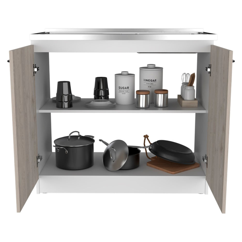 English Elm Utility Sink Cabinet Stainless Steel Basin Freestanding Farmhouse Storage Unit B092S00130