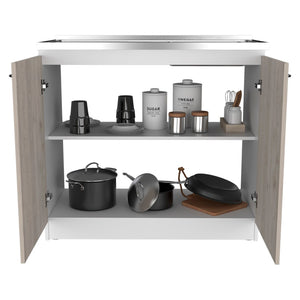 English Elm Utility Sink Cabinet Stainless Steel Basin Freestanding Farmhouse Storage Unit B092S00130