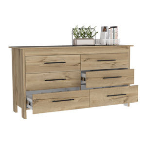 English Elm 6 Drawer Double Dresser Wezz Light Oak White – Durable Particleboard, Black Metal Pulls & Smooth All-Metal Glides B092S00142