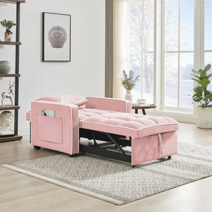 English Elm Three-in-one velvet sofa bed chair convertible recliner ottoman sleeper with tufted luxury comfort and support Pink W1359137401