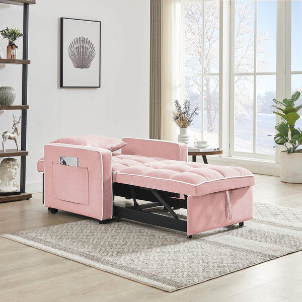 English Elm Three-in-one velvet sofa bed chair convertible recliner ottoman sleeper with tufted luxury comfort and support Pink W1359137401