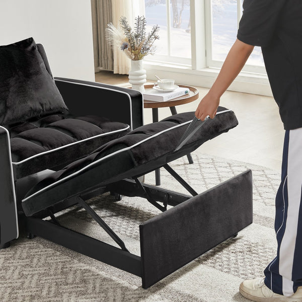 English Elm Three-in-one velvet sofa bed chair convertible recliner ottoman sleeper with tufted luxury comfort and support Black W1359137373