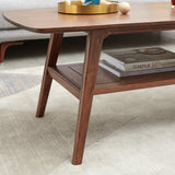 Solid Oak Wood Center Table 100x50x44cm Desk Coffee Table, Walnut Color, Easy Assembly, Storage Shelf